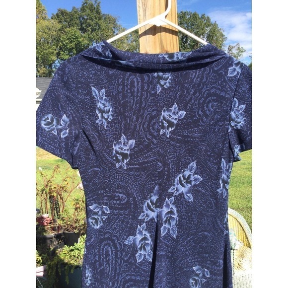 Talbots womens midi dress tie neck 8 blue floral chiffon wedding formal modest - Picture 12 of 15